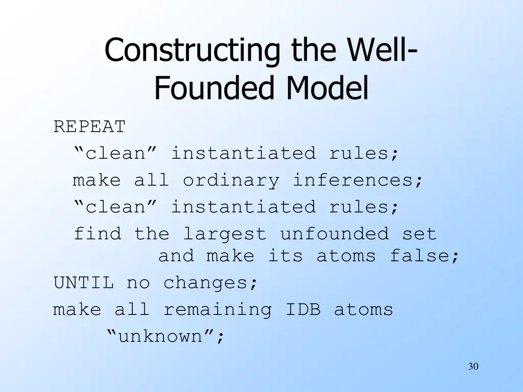 constructing the well founded model repeat clean