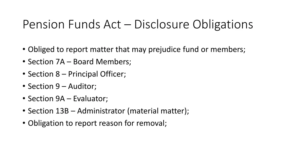 pension funds act disclosure obligations