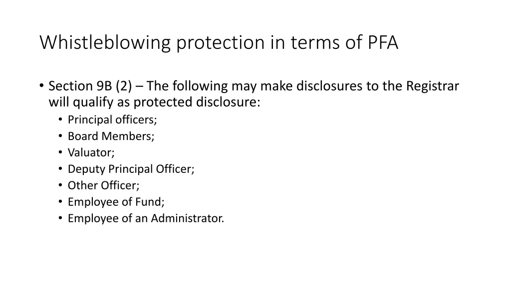 whistleblowing protection in terms of pfa