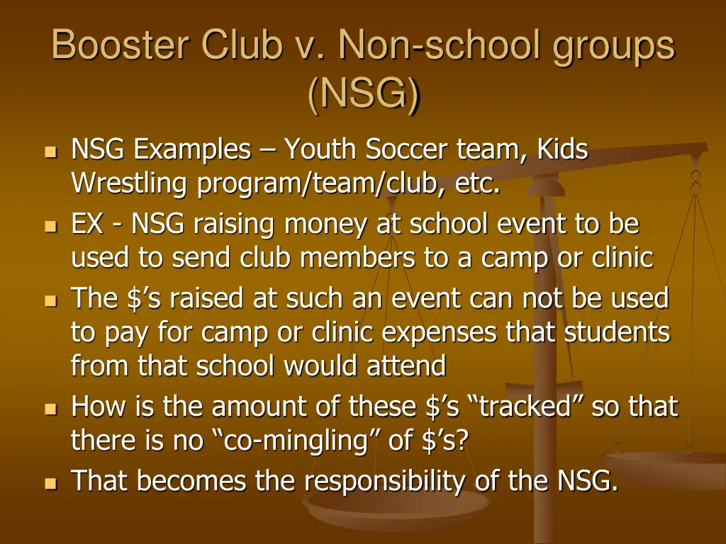 booster club v non school groups nsg