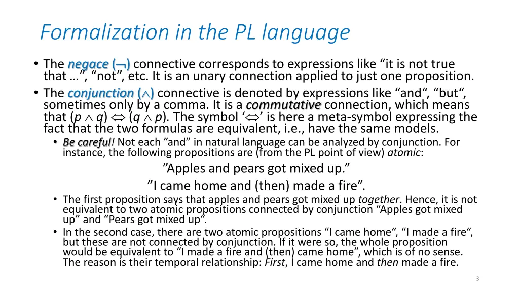 formalization in the pl language 1