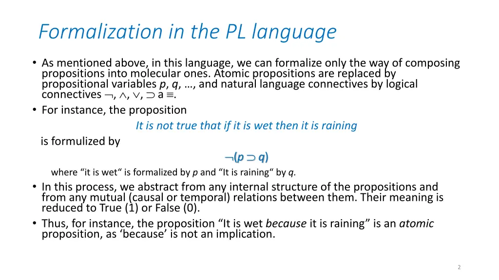 formalization in the pl language