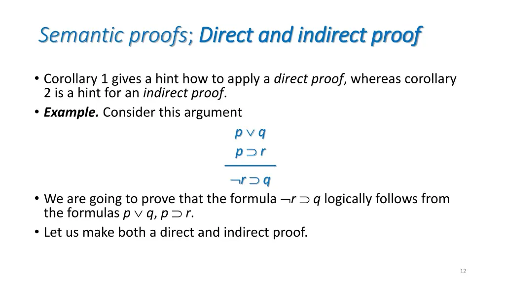 semantic proofs direct and indirect proof direct