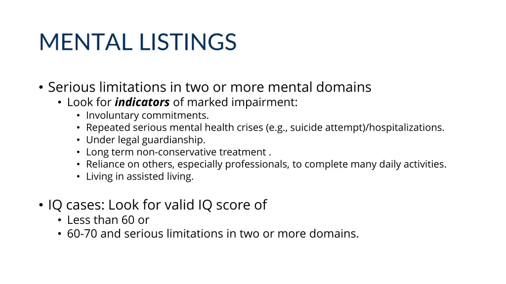 mental listings