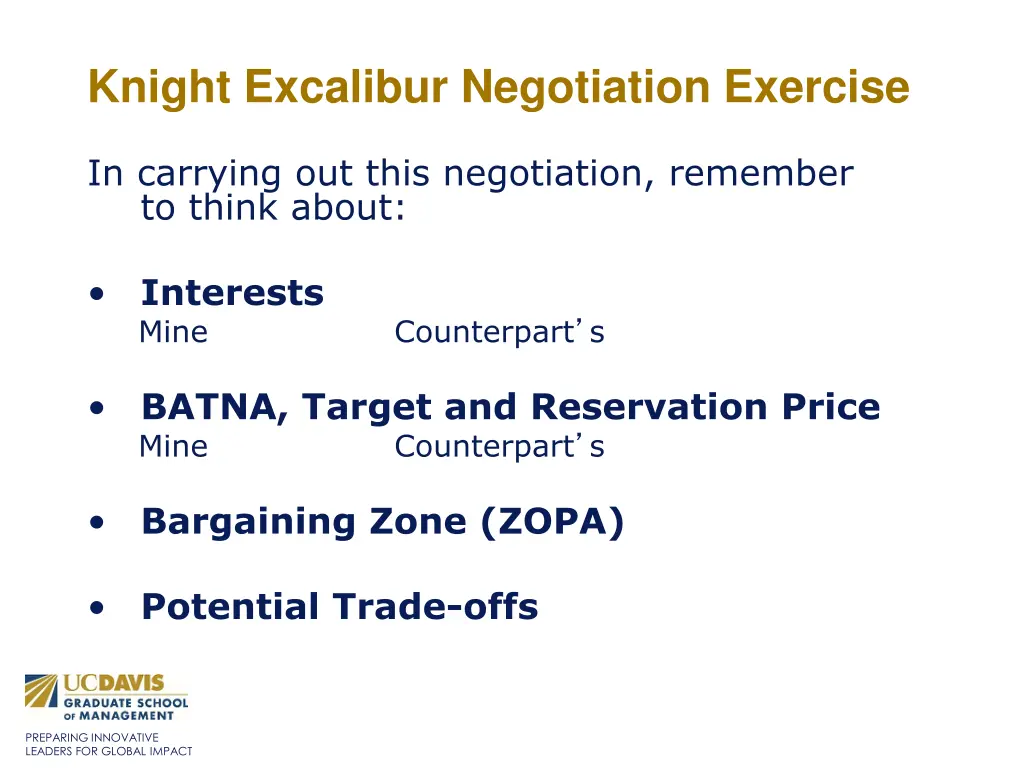 knight excalibur negotiation exercise