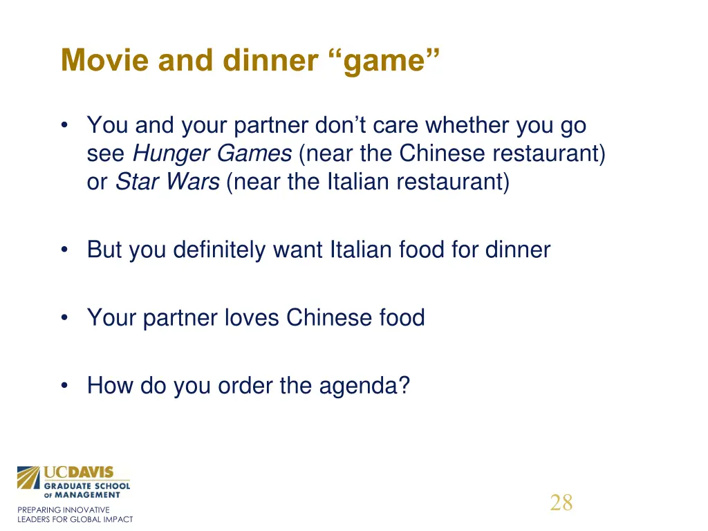 movie and dinner game