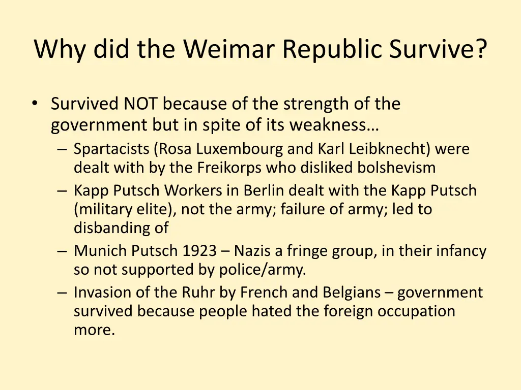 why did the weimar republic survive 1