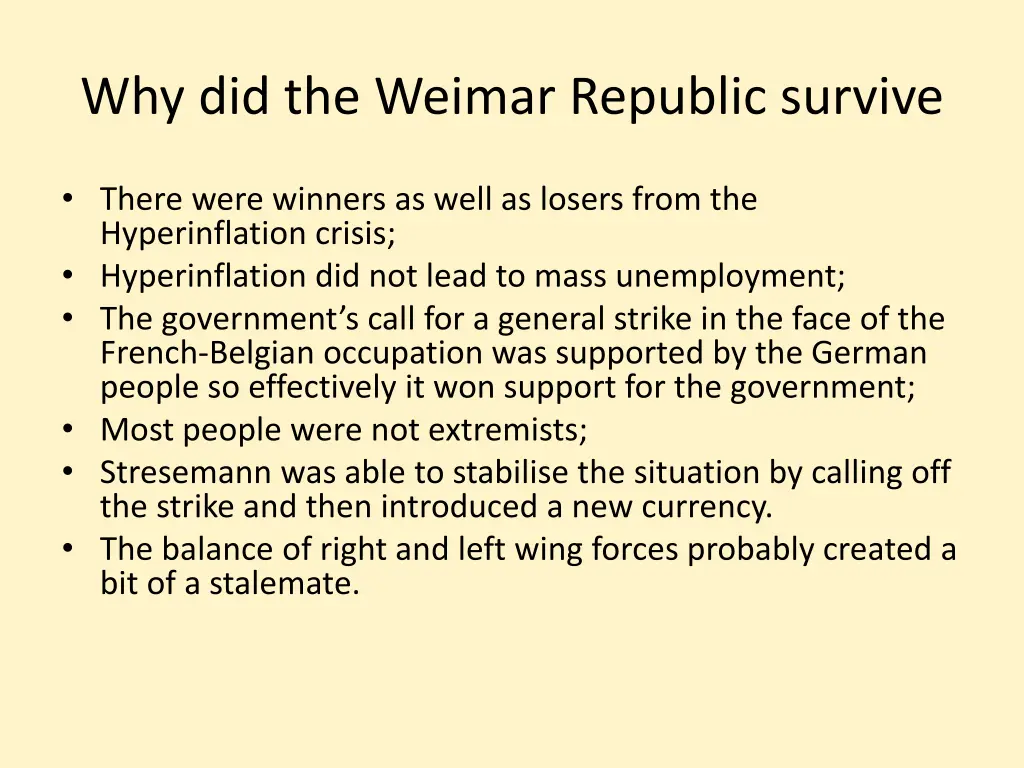 why did the weimar republic survive