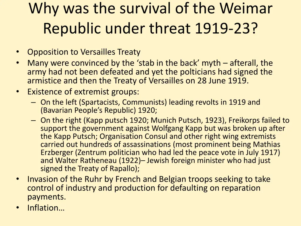 why was the survival of the weimar republic under