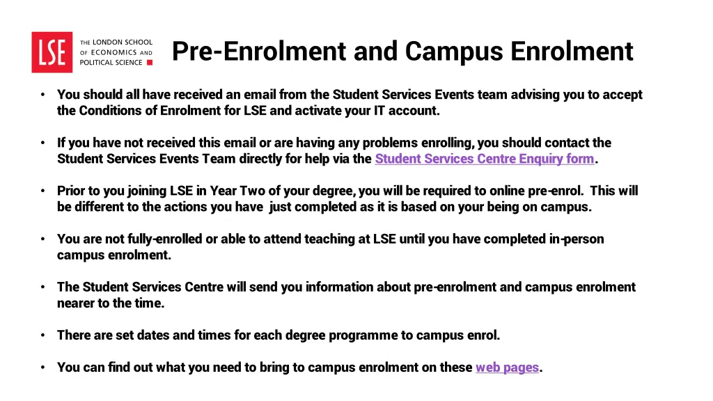 pre enrolment and campus enrolment