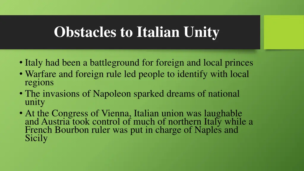 obstacles to italian unity 1