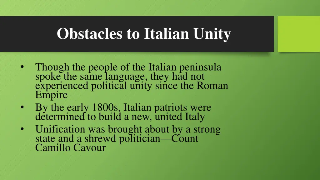 obstacles to italian unity