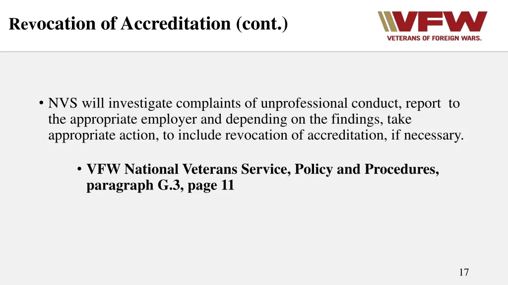 rev ocation of accreditation cont