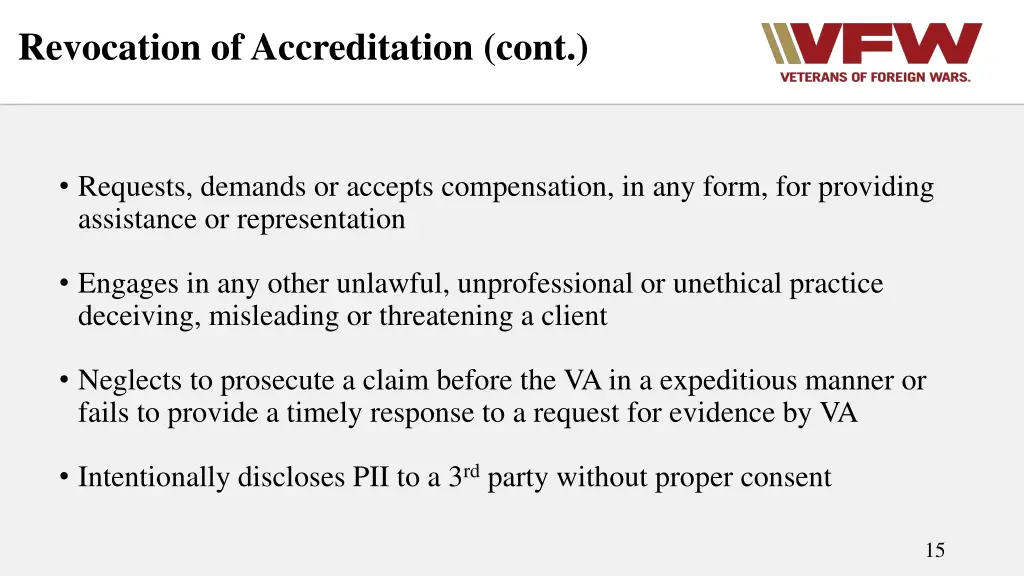 revocation of accreditation cont