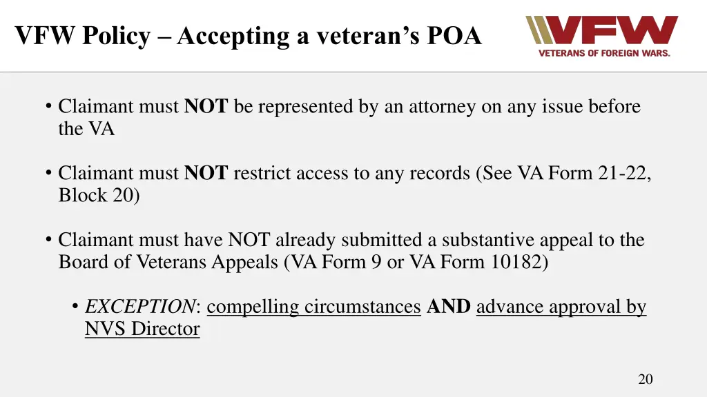 vfw policy accepting a veteran s poa