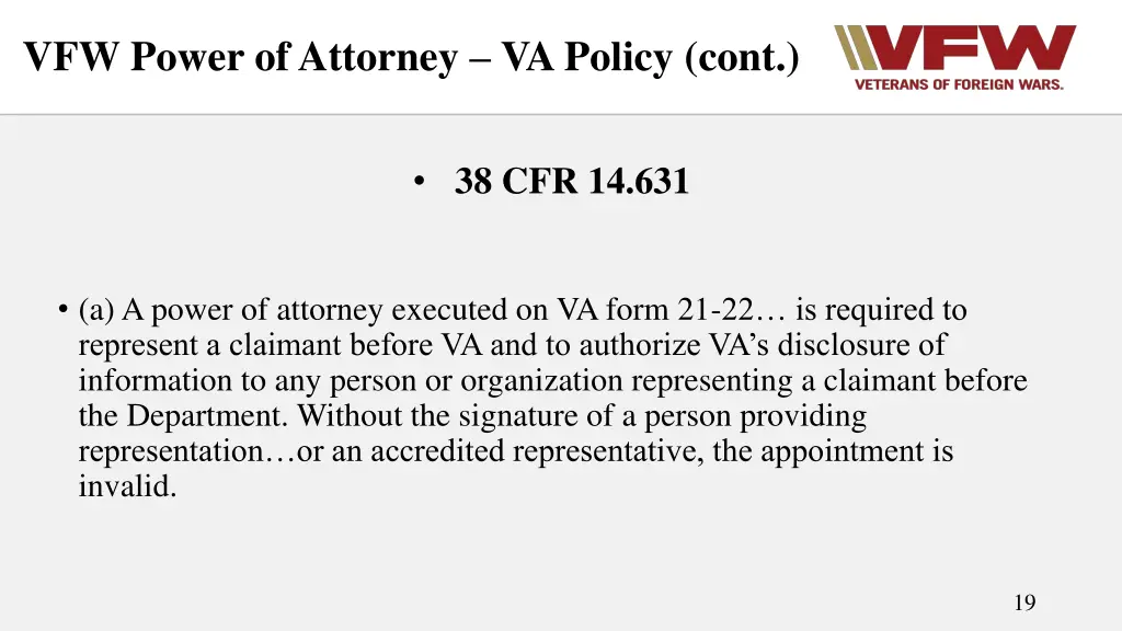 vfw power of attorney va policy cont