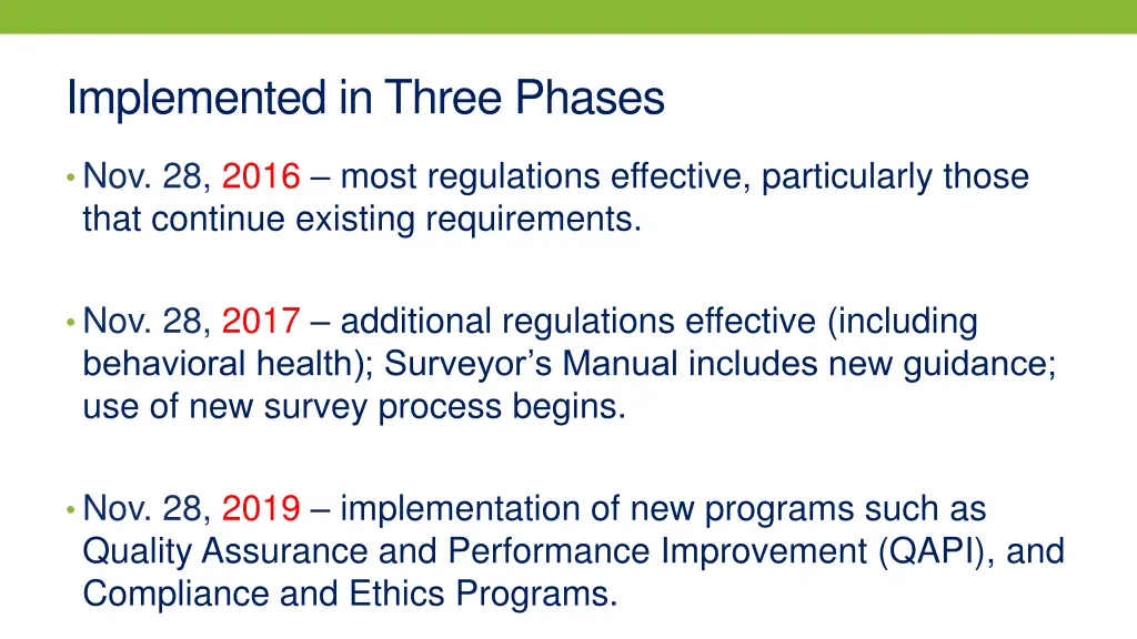 implemented in three phases