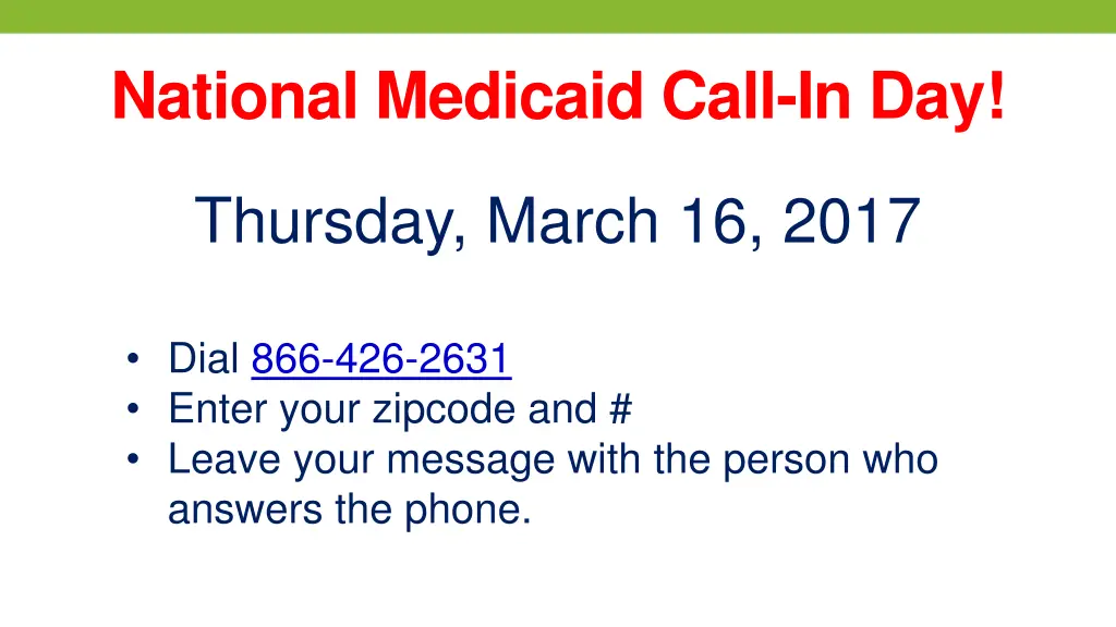 national medicaid call in day