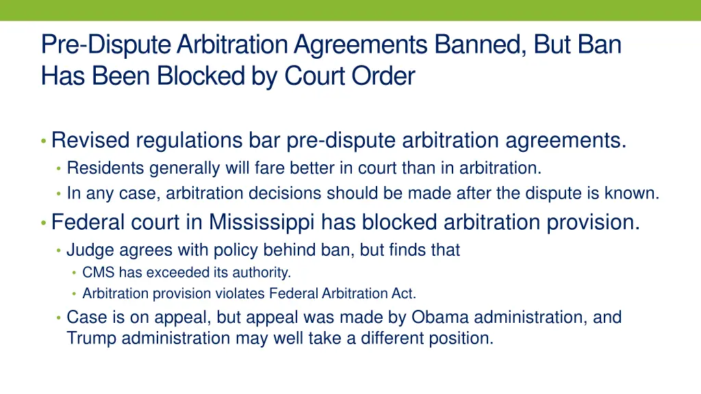 pre dispute arbitration agreements banned