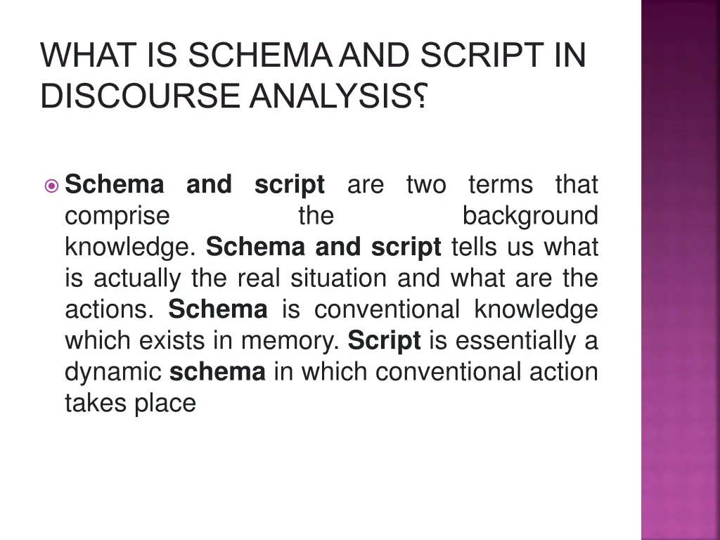 what is schema and script in discourse analysis