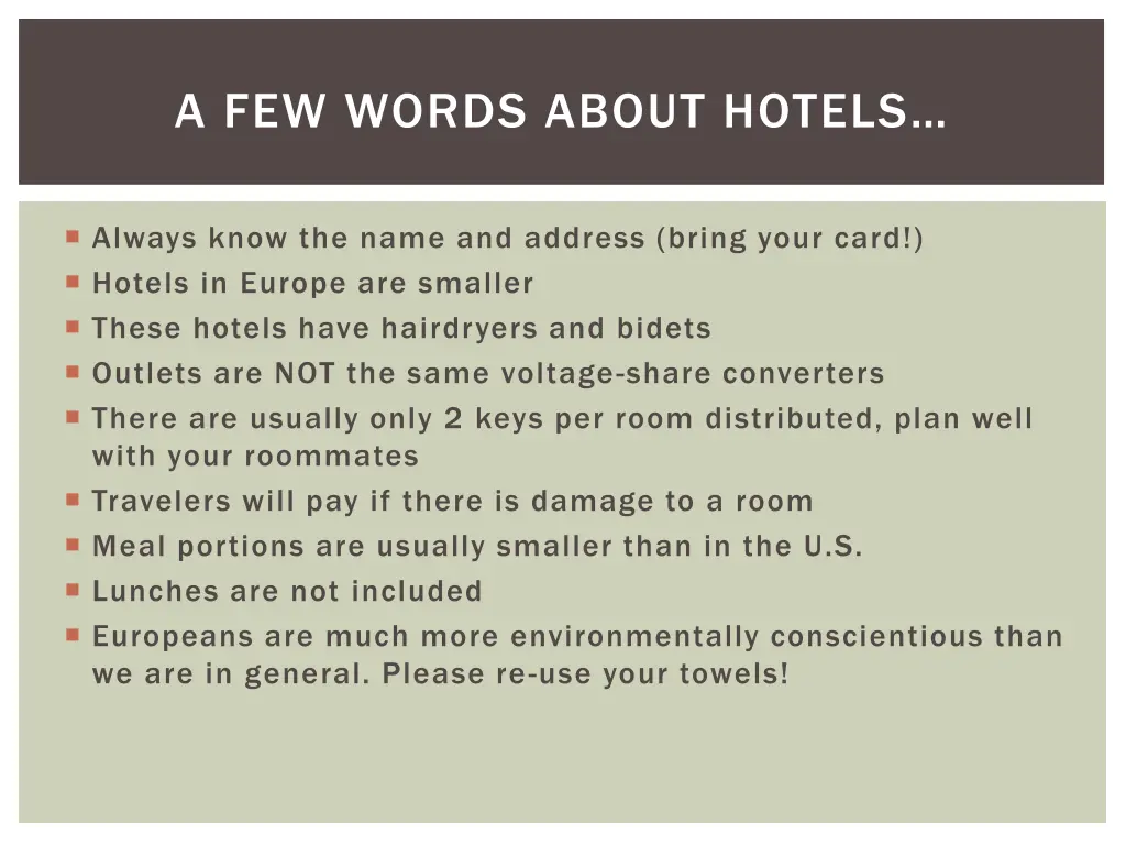 a few words about hotels