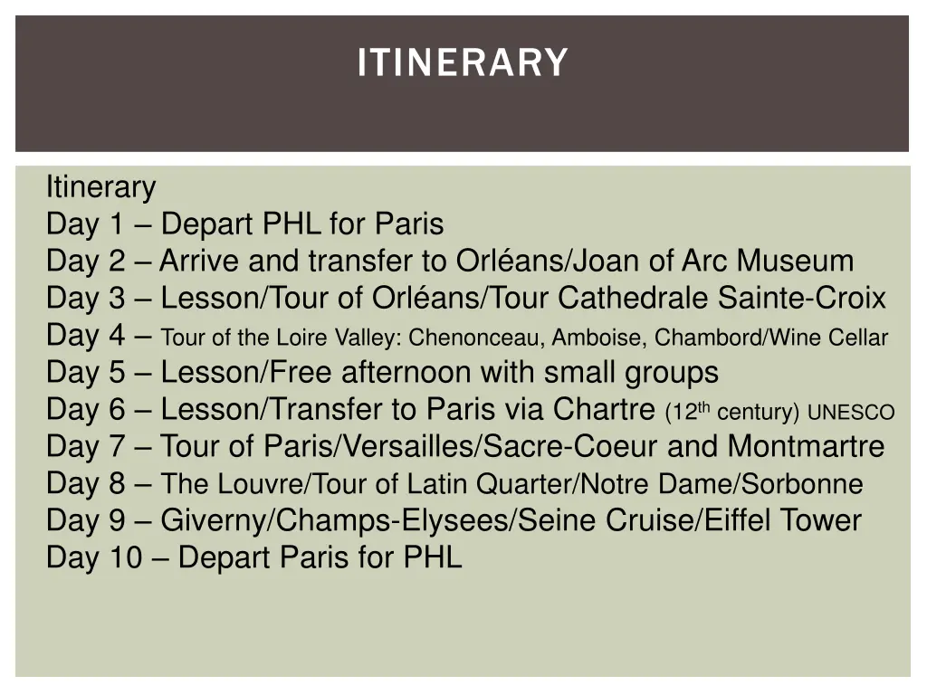 itinerary