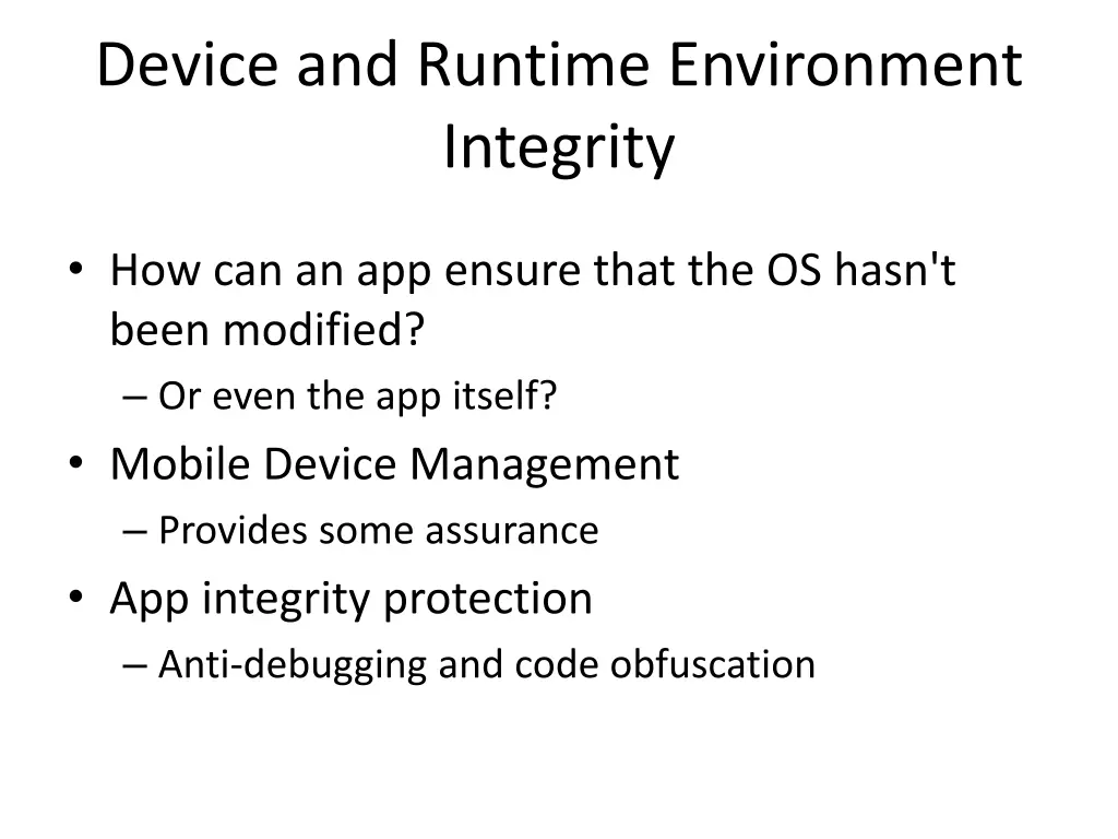 device and runtime environment integrity