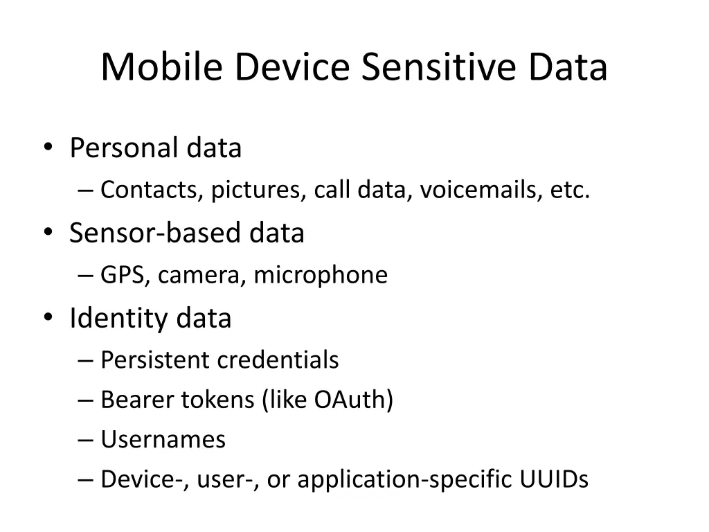 mobile device sensitive data