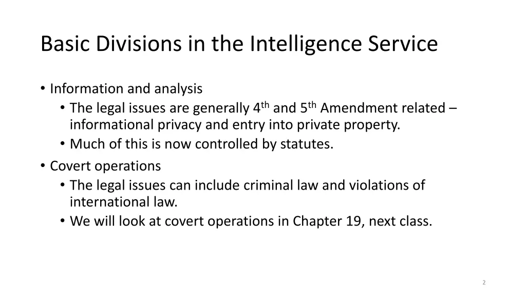 basic divisions in the intelligence service