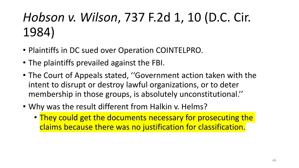 hobson v wilson 737 f 2d 1 10 d c cir 1984