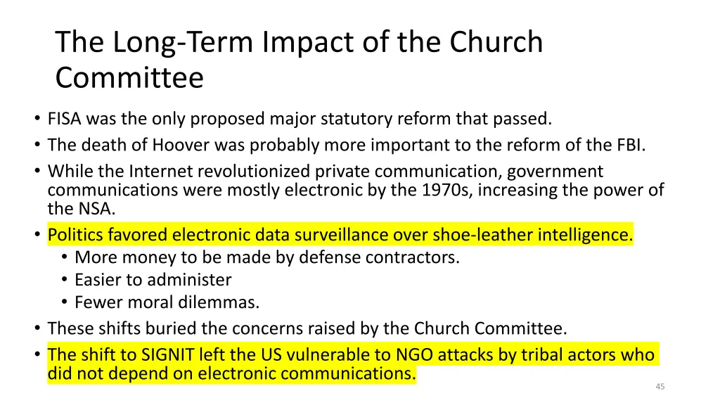 the long term impact of the church committee