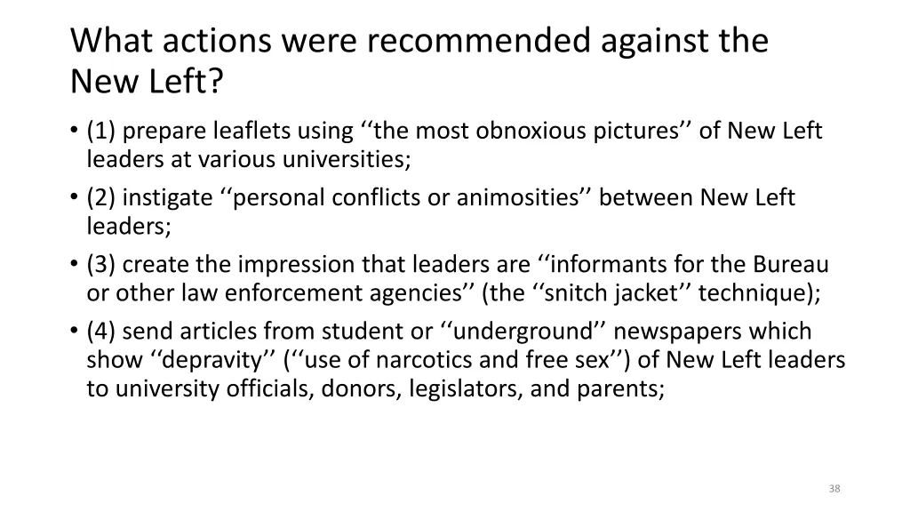 what actions were recommended against