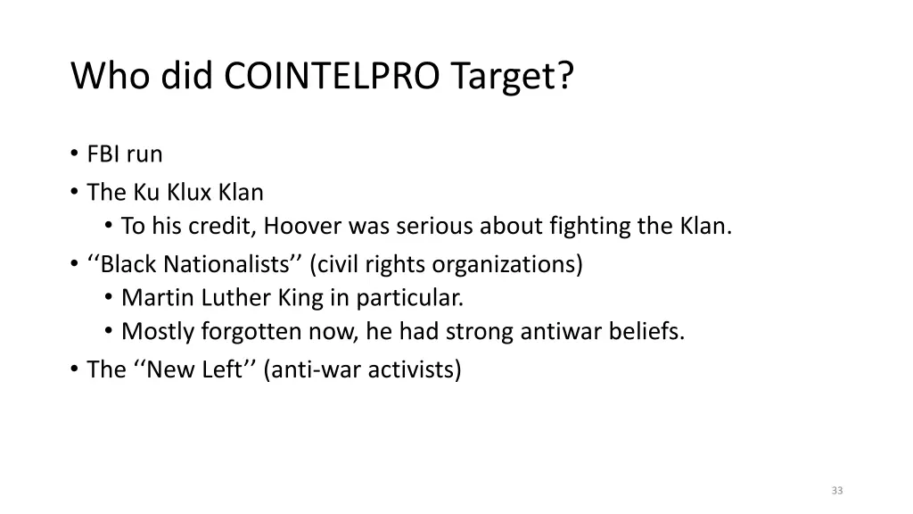 who did cointelpro target