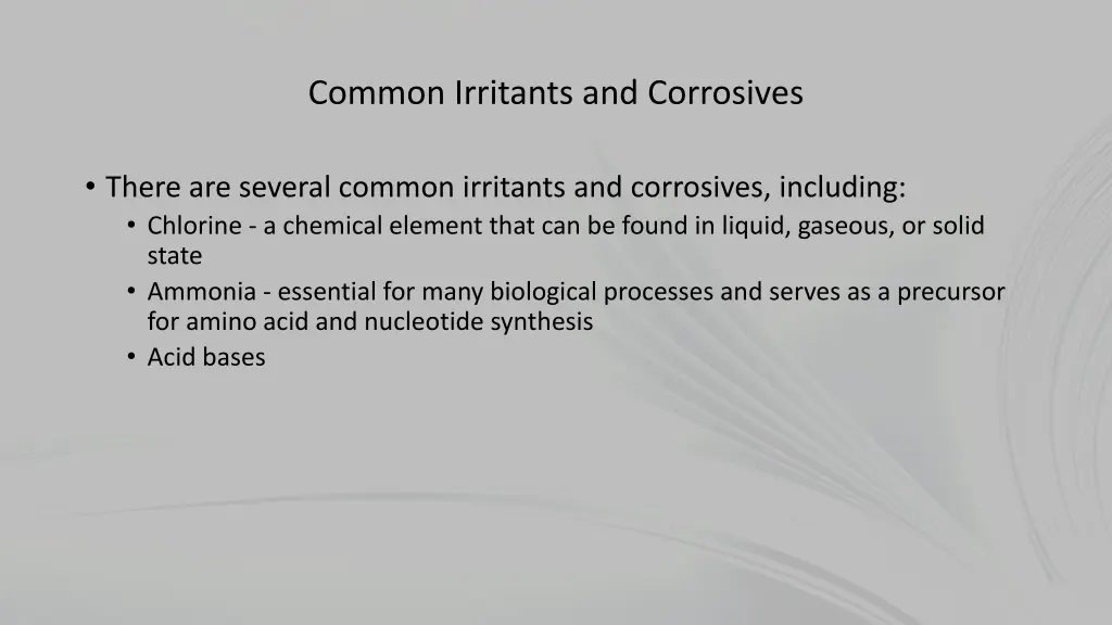 common irritants and corrosives