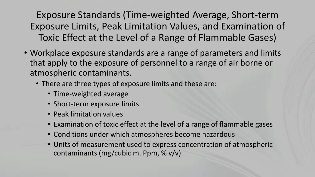 exposure standards time weighted average short