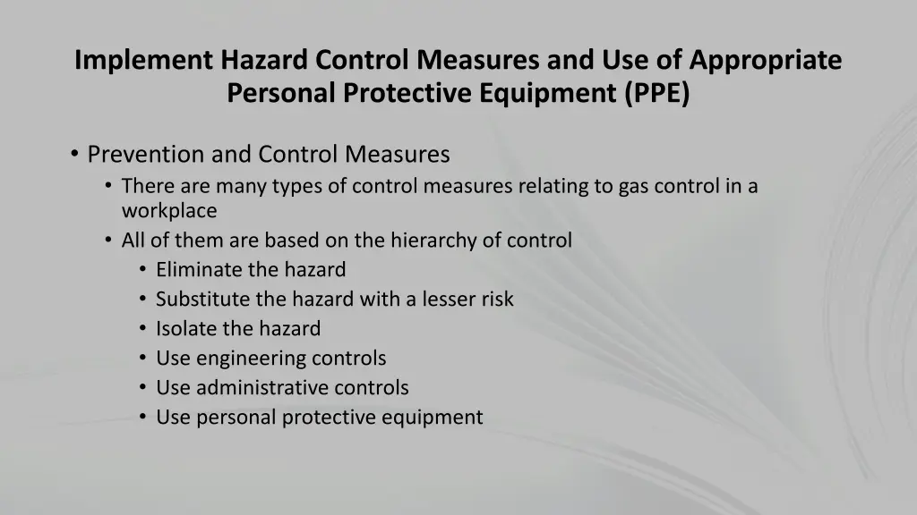 implement hazard control measures