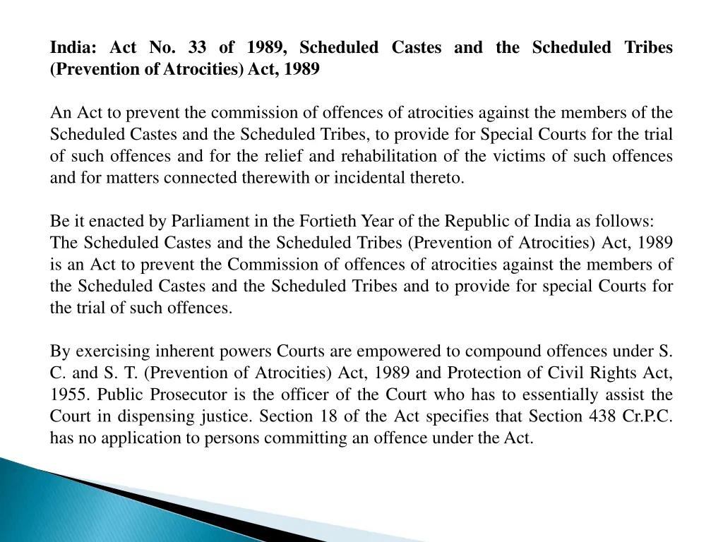 india act no 33 of 1989 scheduled castes