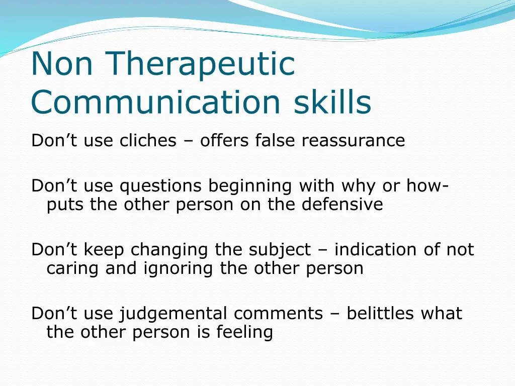 non therapeutic communication skills