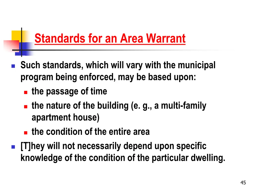 standards for an area warrant