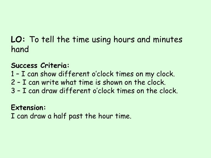 lo to tell the time using hours and minutes hand