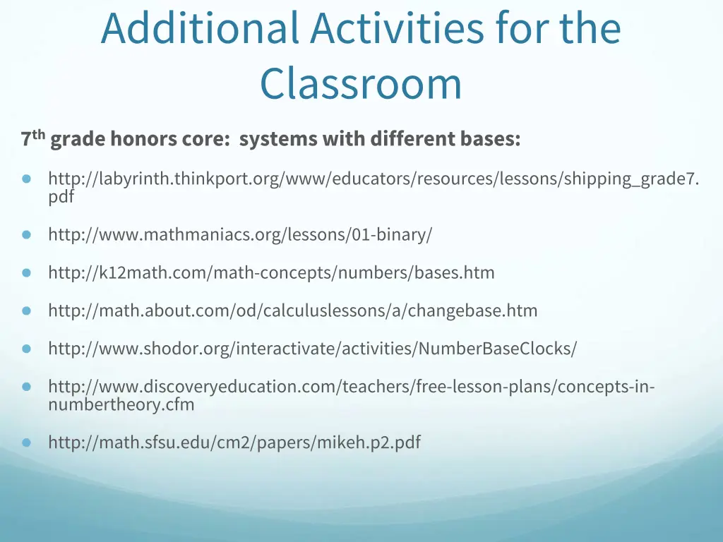 additional activities for the classroom