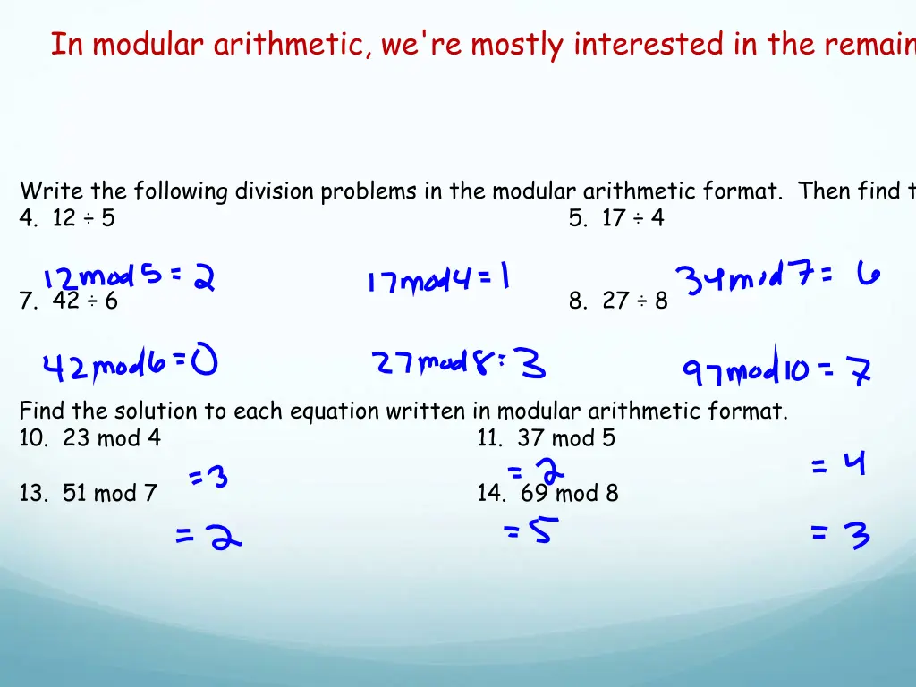 in modular arithmetic we re mostly interested