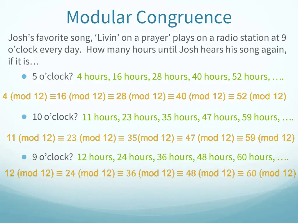 modular congruence josh s favorite song livin