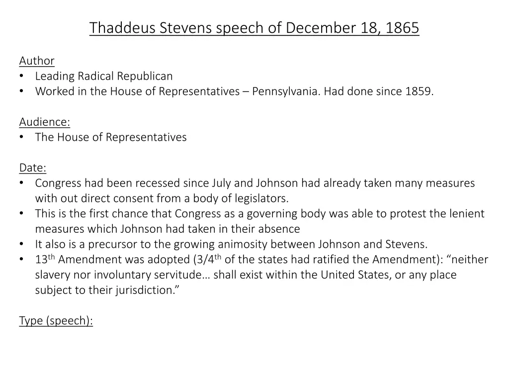 thaddeus stevens speech of december 18 1865 1