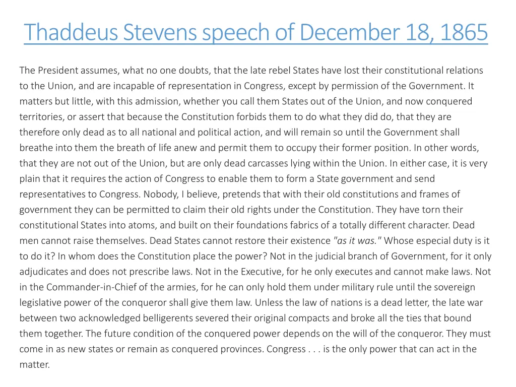 thaddeus stevens speech of december 18 1865