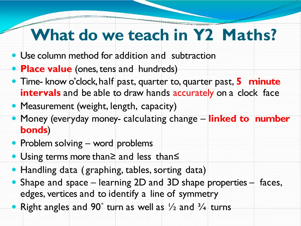 what do we teach in y2 maths