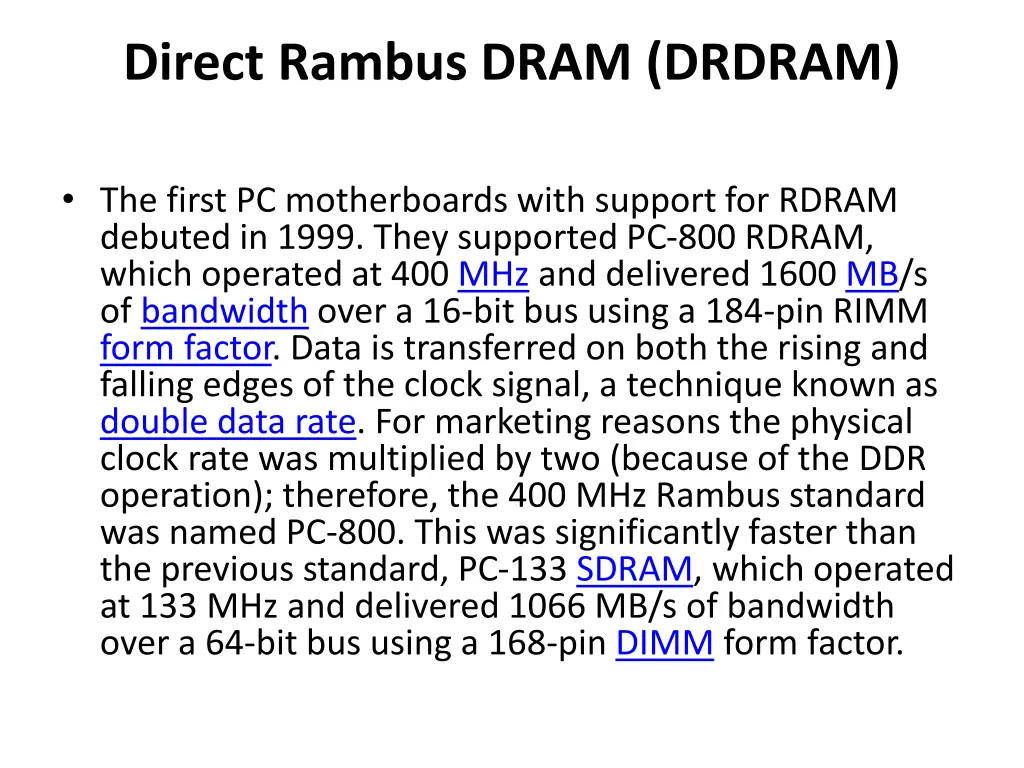 direct rambus dram drdram