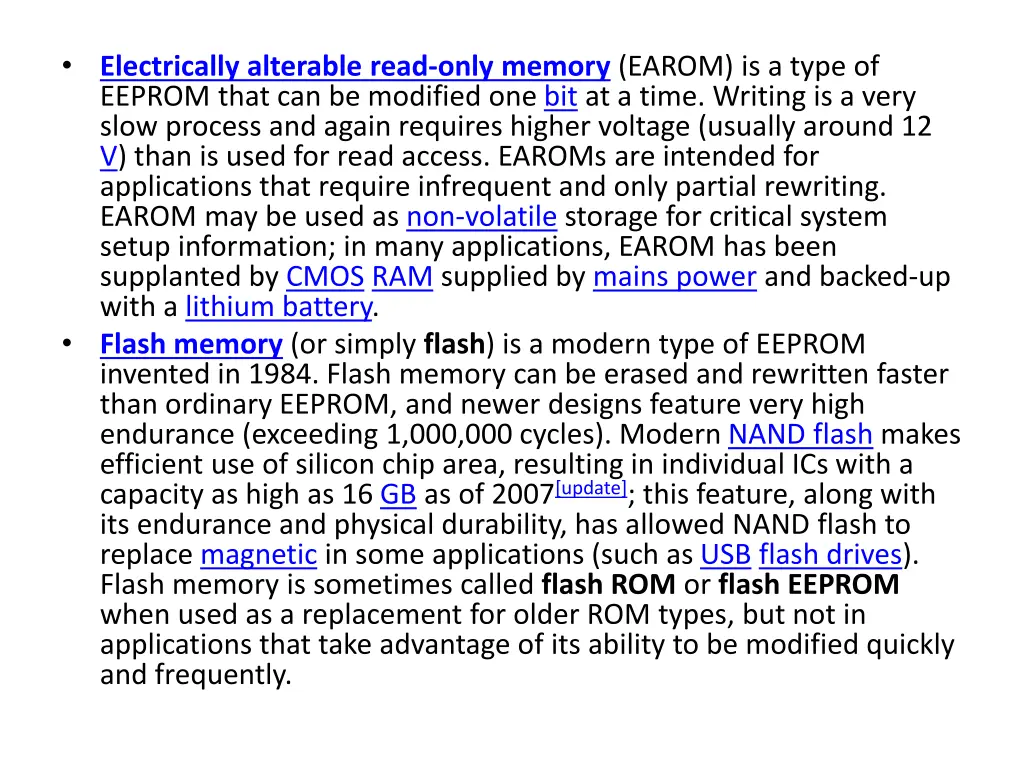 electrically alterable read only memory earom