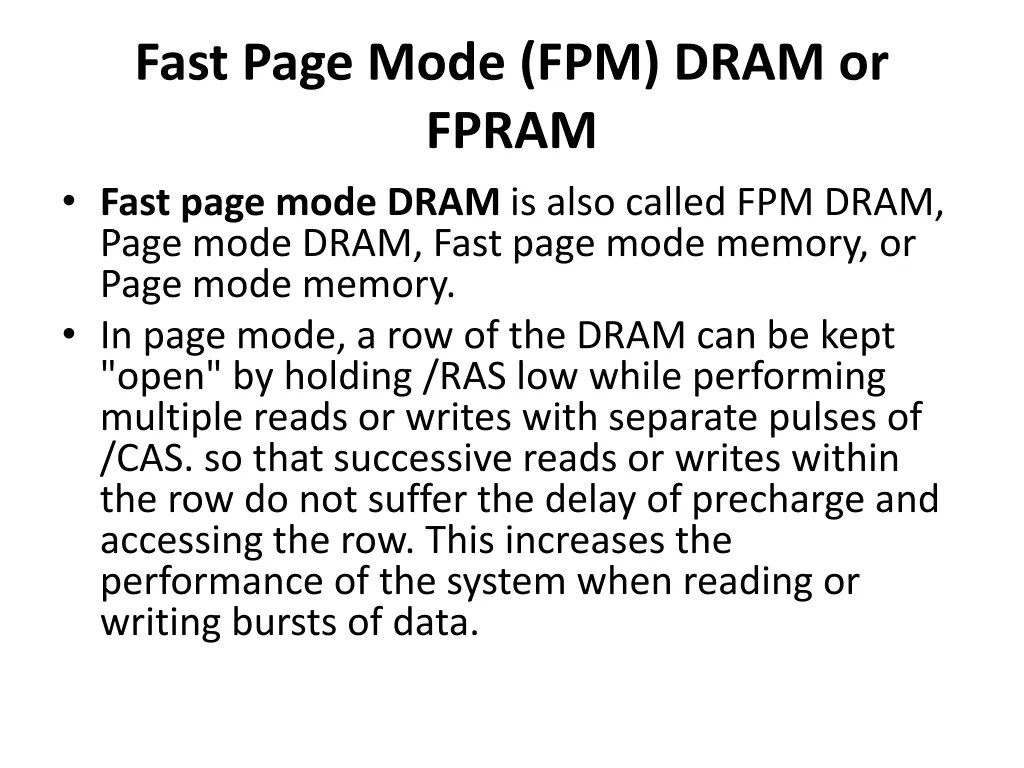 fast page mode fpm dram or fpram fast page mode