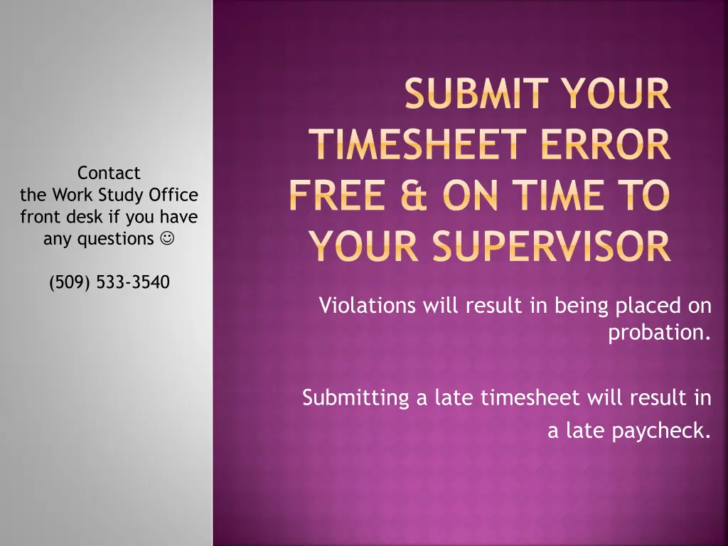 submit your timesheet error free on time to your